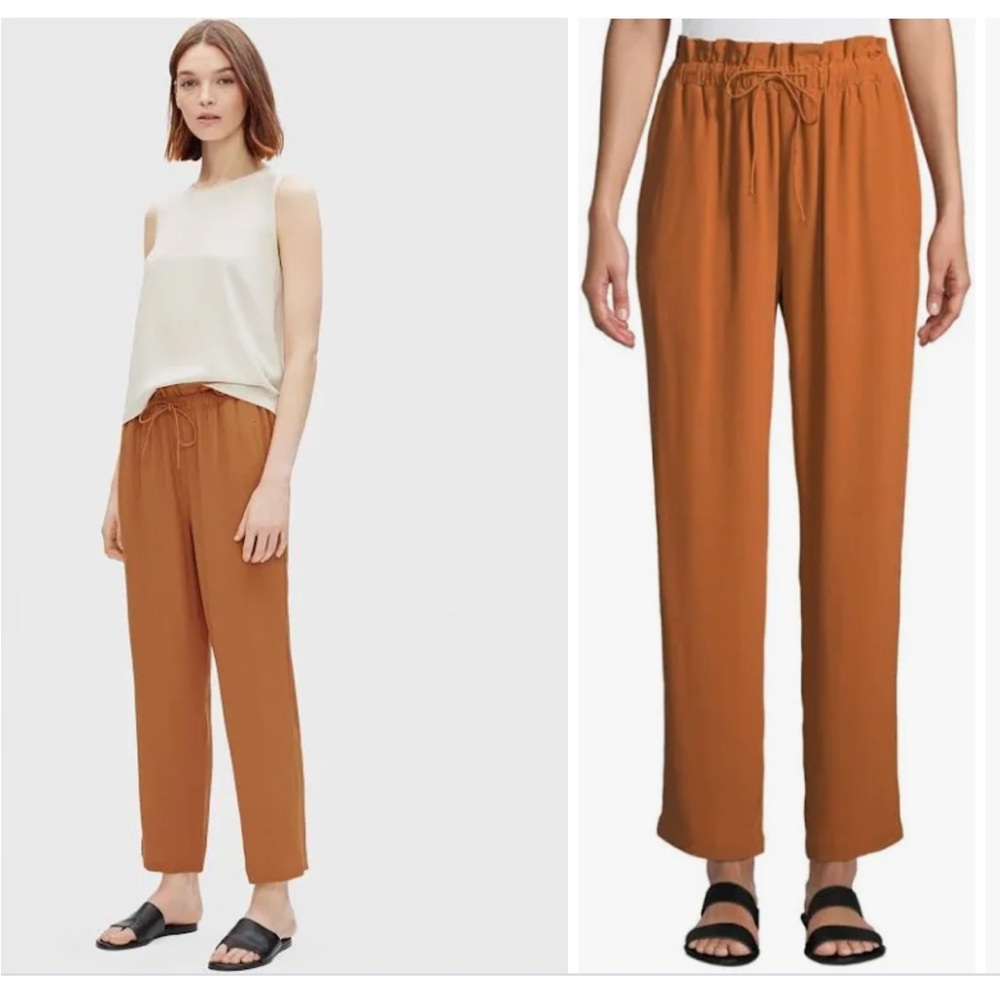 Eileen Fisher Tencel Crepe Straight Pants w/ Paper Bag Waist